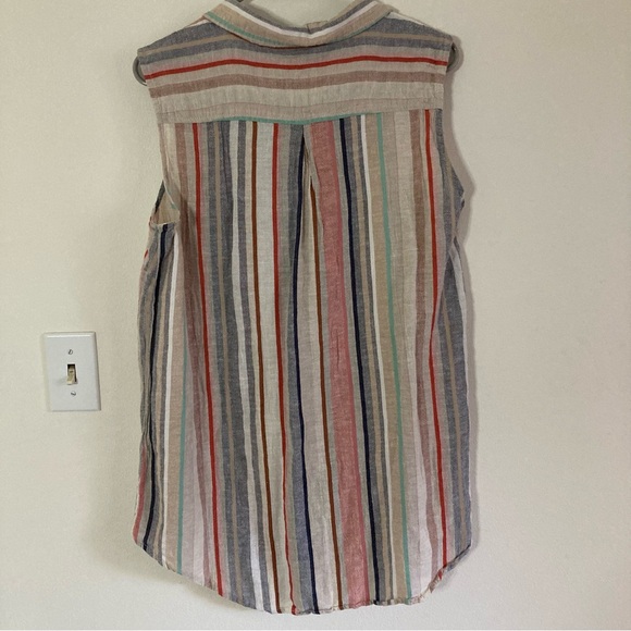 Linen Cotton Striped Tank Blouse Sleeveless Retro - Picture 4 of 5